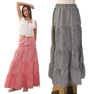 NOISY MAY Black & White Gingham Tiered Maxi Skirt  size small